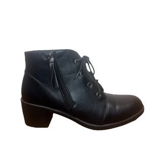 Easy Street Black Moto Booties Combat Ankle Boots Faux Leather Becker Womens 8.5